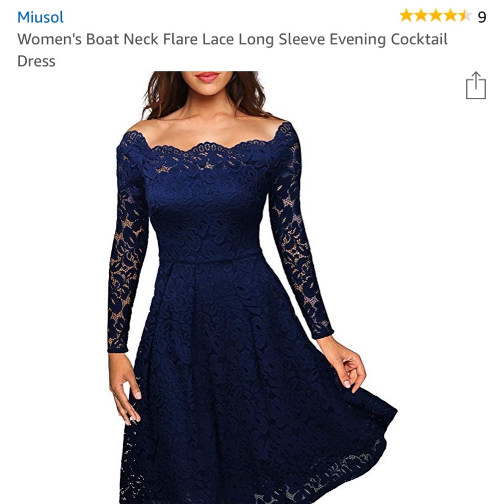 Boat Neck Flare Lace Long Sleeve Dress